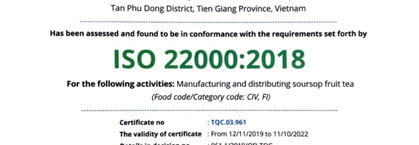 Chứng nhận ISO 22000 : 2018